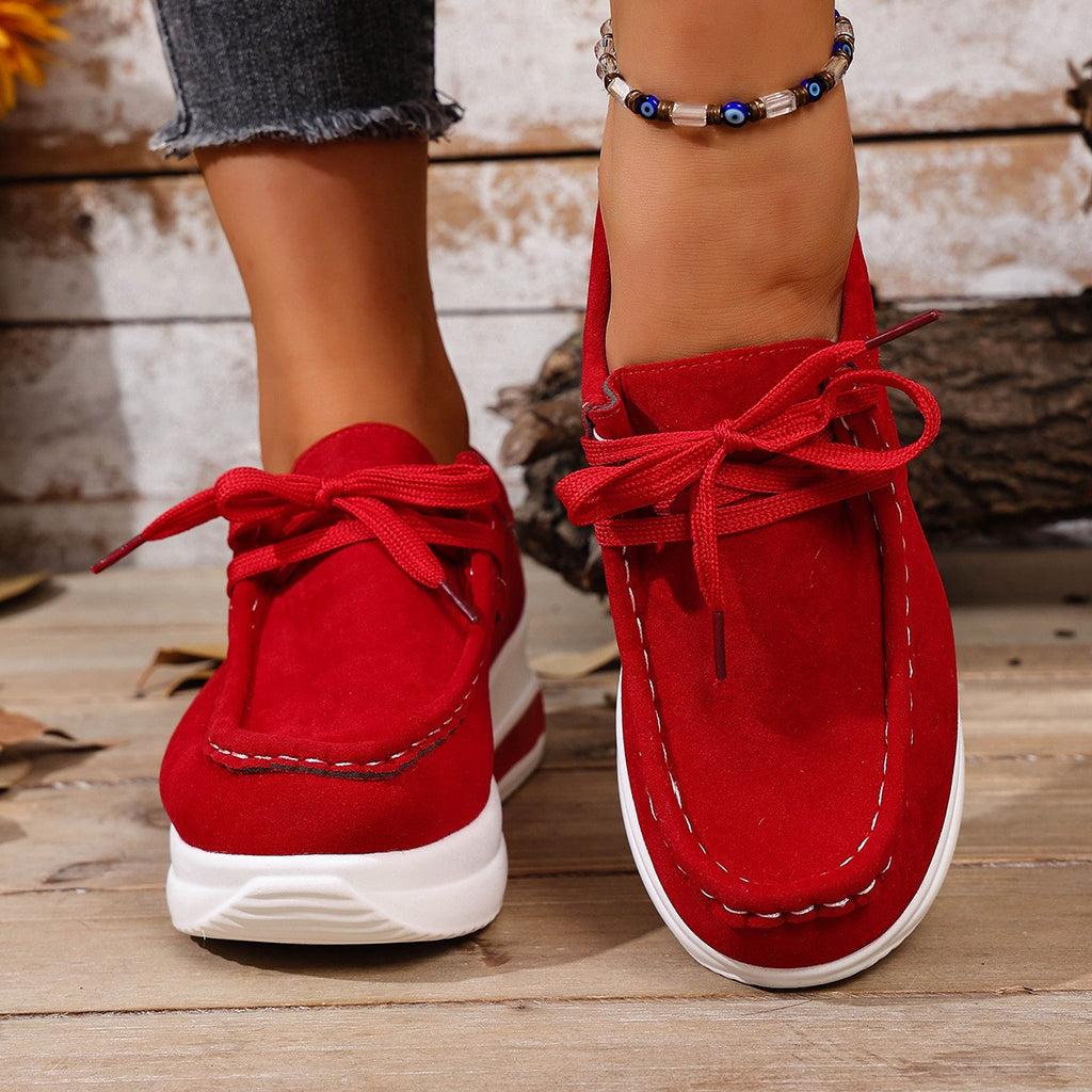 Faux Suede Platform Lace-Up Moccasin Loafers