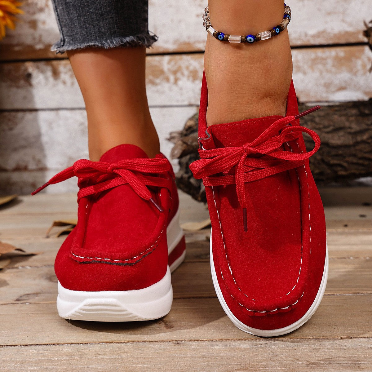 Faux Suede Platform Lace-Up Moccasin Loafers