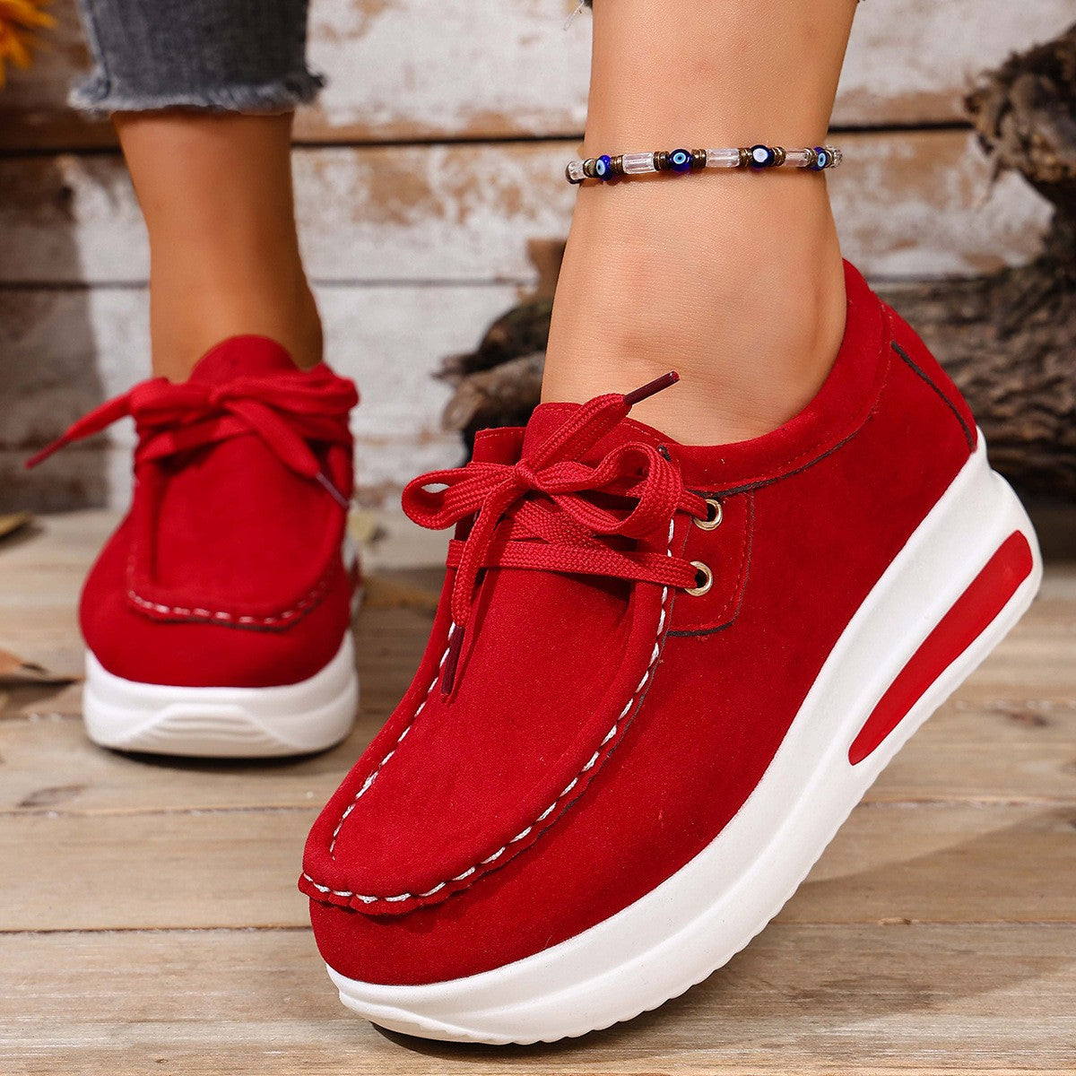 Faux Suede Platform Lace-Up Moccasin Loafers