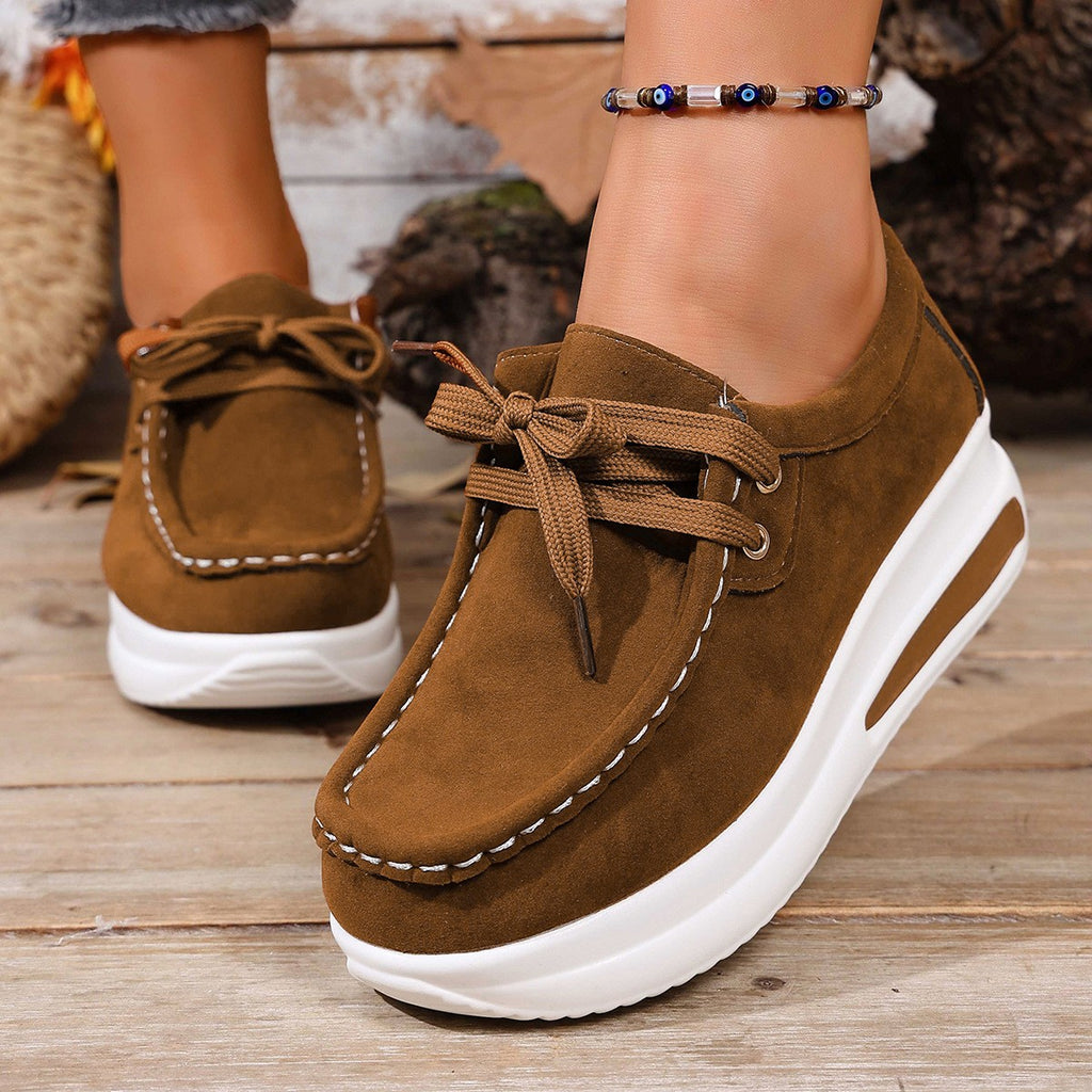 Faux Suede Platform Lace-Up Moccasin Loafers