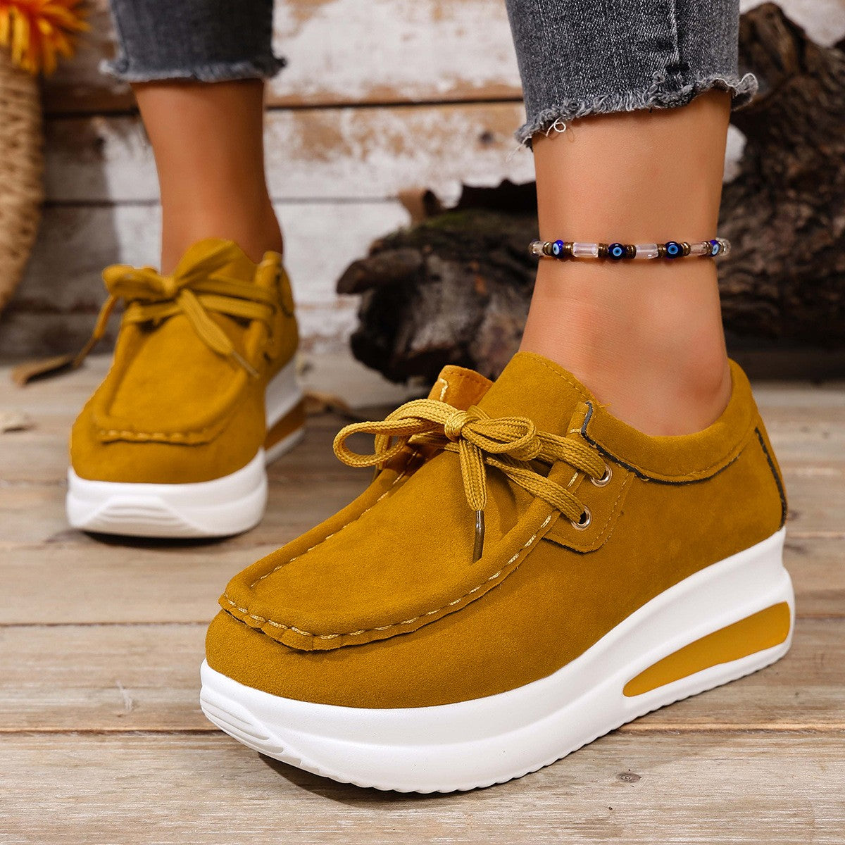 Faux Suede Platform Lace-Up Moccasin Loafers