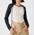 Contrast Raglan Sleeve Cropped Hoodie - Grey