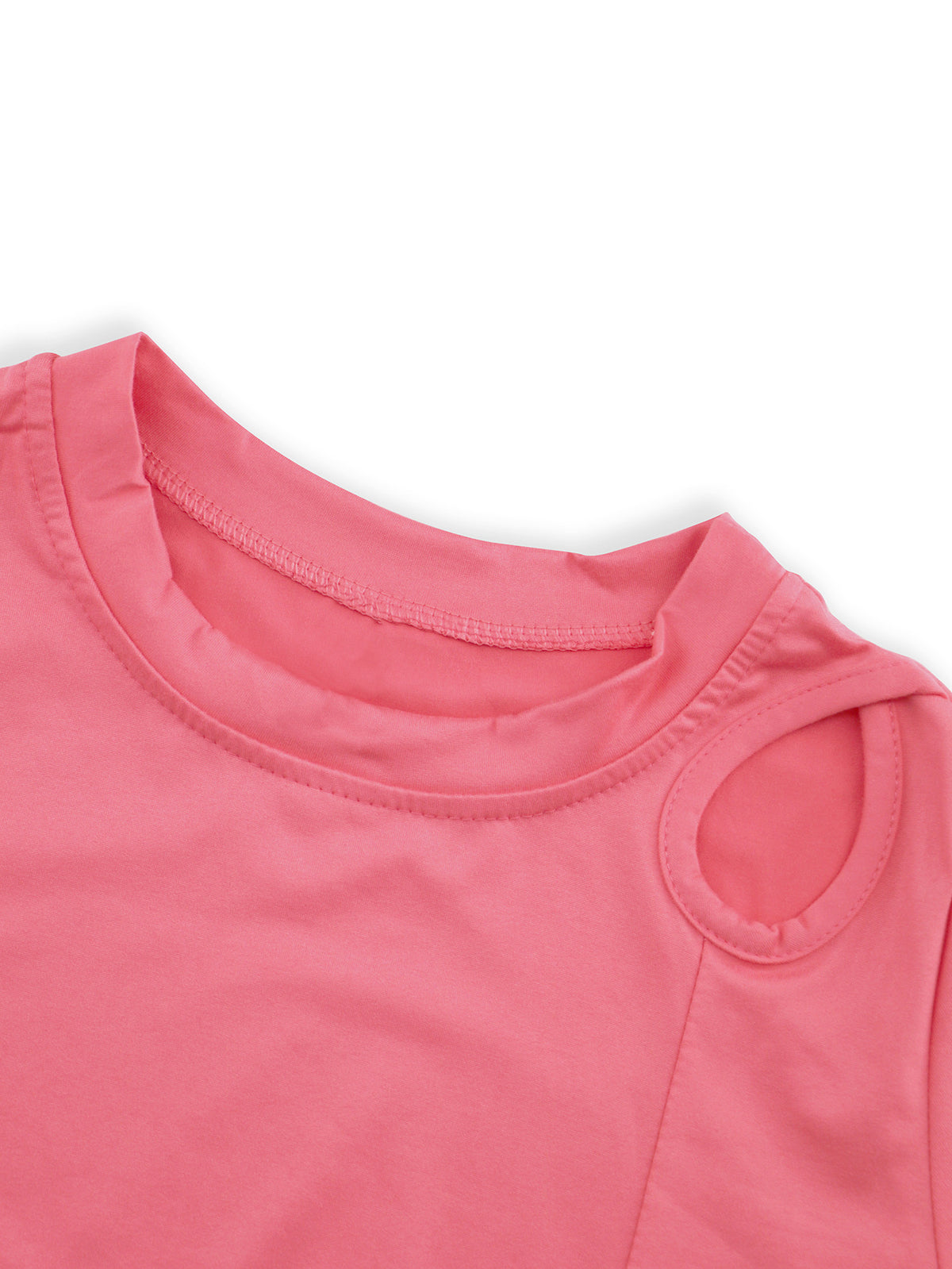 Asymmetric Hem Cutout Shoulder Crop Tee - Rosered - 1