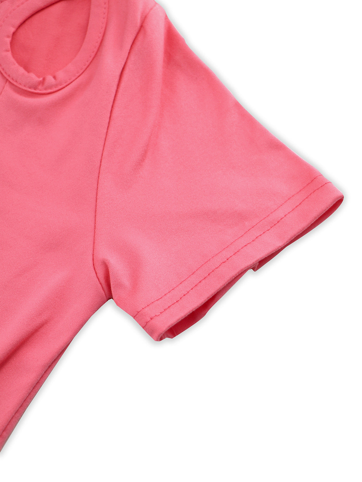Asymmetric Hem Cutout Shoulder Crop Tee - Rosered - 2