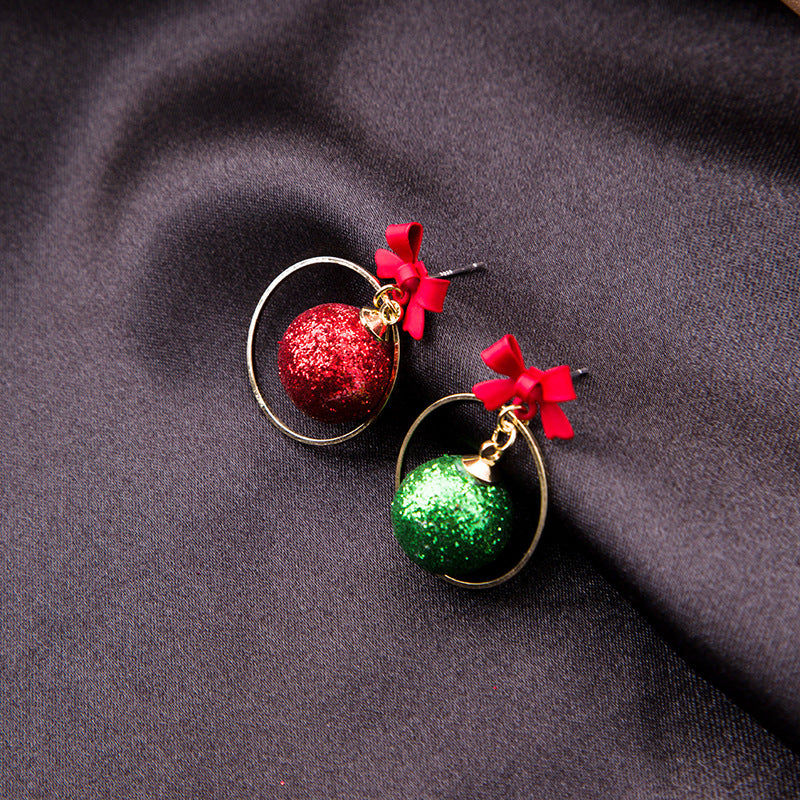 Glitter Bauble Hoop Drop Earrings - Red