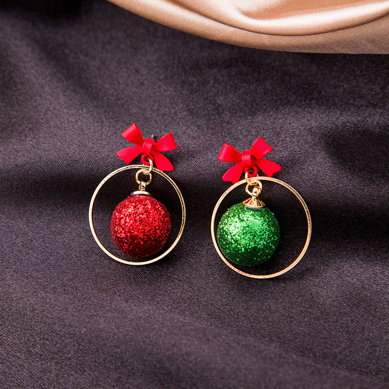 Glitter Bauble Hoop Drop Earrings - Red - 1