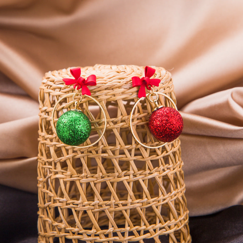 Glitter Bauble Hoop Drop Earrings - Red - 2