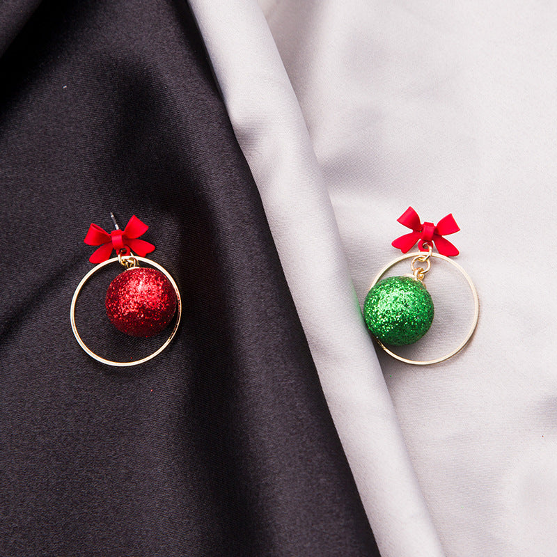 Glitter Bauble Hoop Drop Earrings - Red - 3