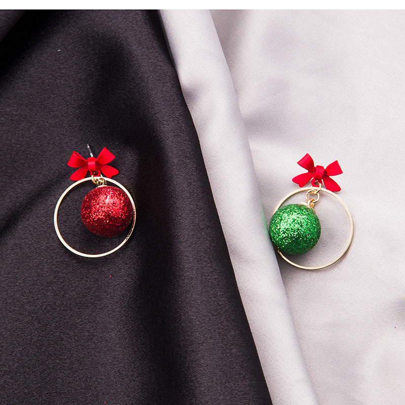 Glitter Bauble Hoop Drop Earrings - Red - 4