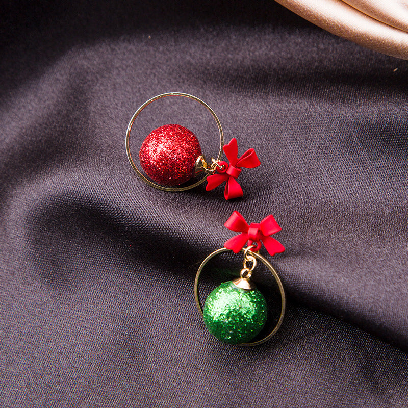 Glitter Bauble Hoop Drop Earrings - Red - 5