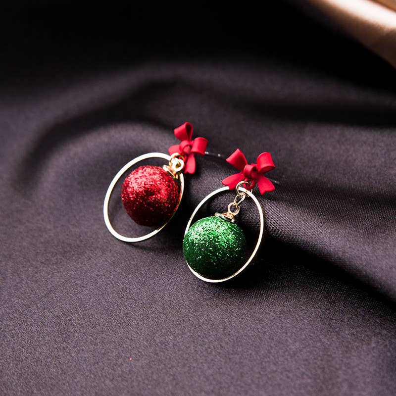 Glitter Bauble Hoop Drop Earrings