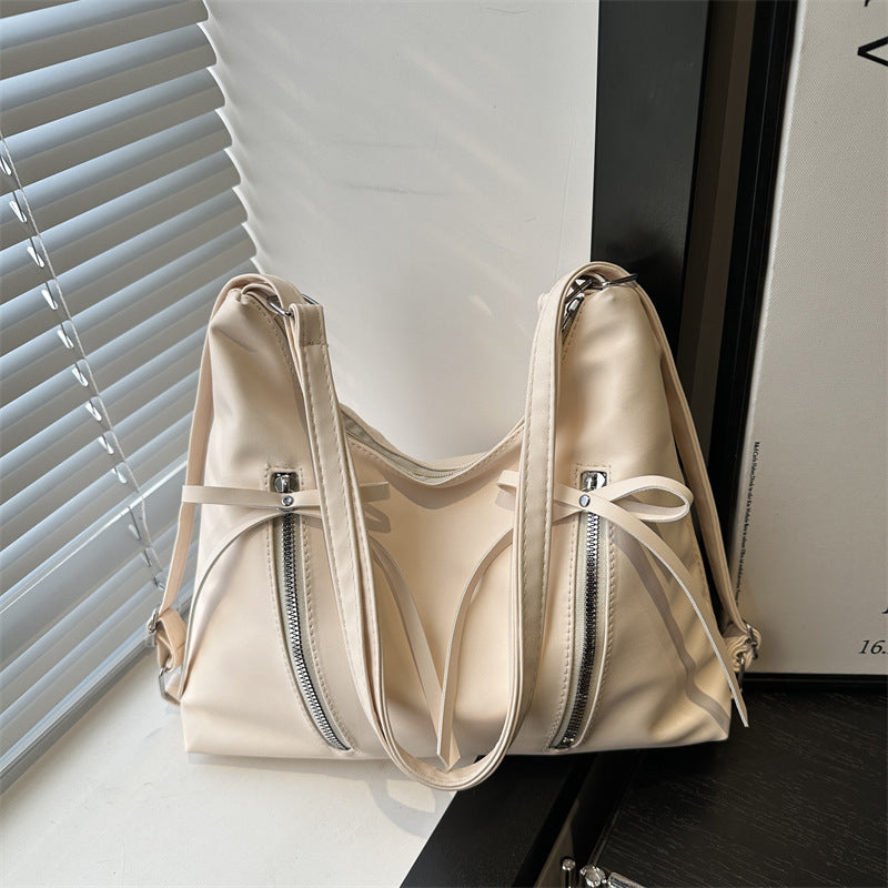 Slouchy Bow Detail Faux Leather Shoulder Bag - White
