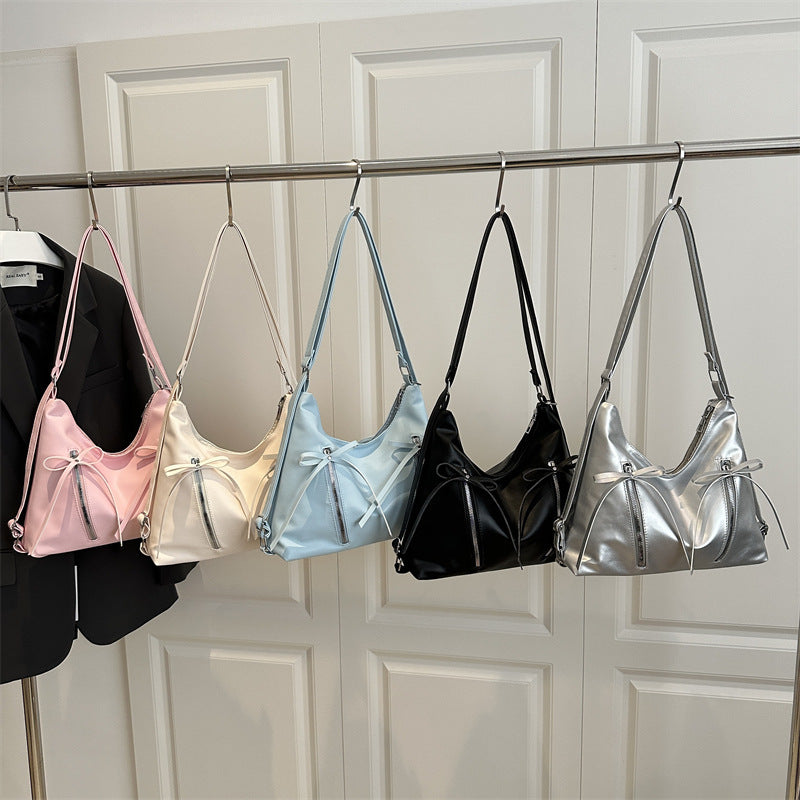 Slouchy Bow Detail Faux Leather Shoulder Bag - view 2