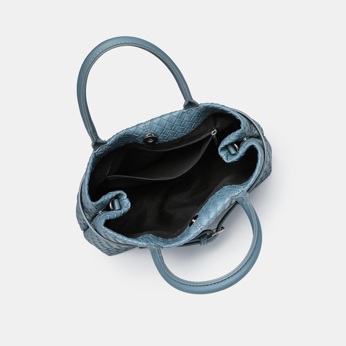 Woven-Textured Structured Buckle Top-Handle Satchel - view 2