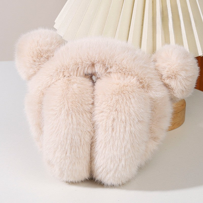 Fuzzy Bear Ear Plush Winter Earmuffs - Apricot