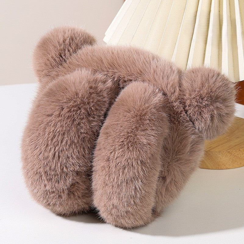 Fuzzy Bear Ear Plush Winter Earmuffs - Brown