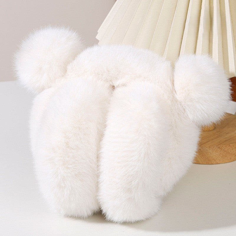 Fuzzy Bear Ear Plush Winter Earmuffs - White