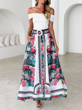 Bohemian Floral Border Print Maxi Skirt - Floral