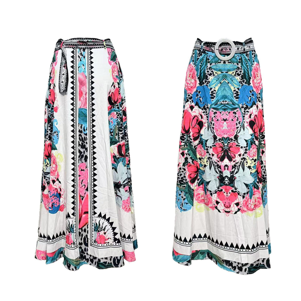 Bohemian Floral Border Print Maxi Skirt - Floral - 1
