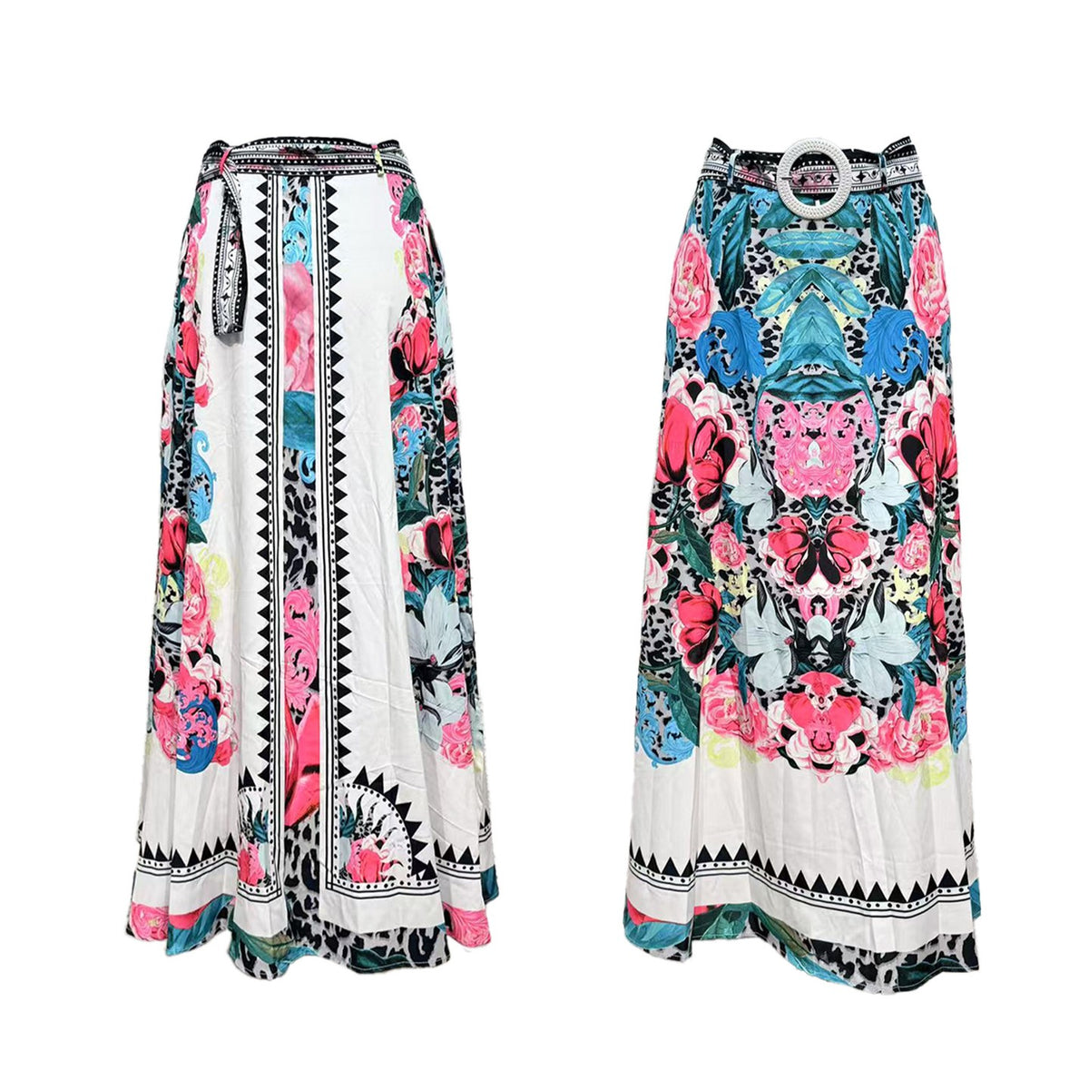Bohemian Floral Border Print Maxi Skirt - Floral - 1