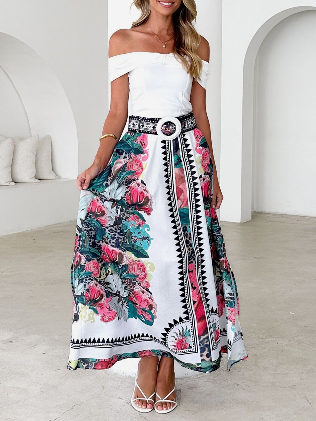 Bohemian Floral Border Print Maxi Skirt - Floral - 3