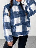 Buffalo Check Sherpa Quarter Zip Pullover - Blue