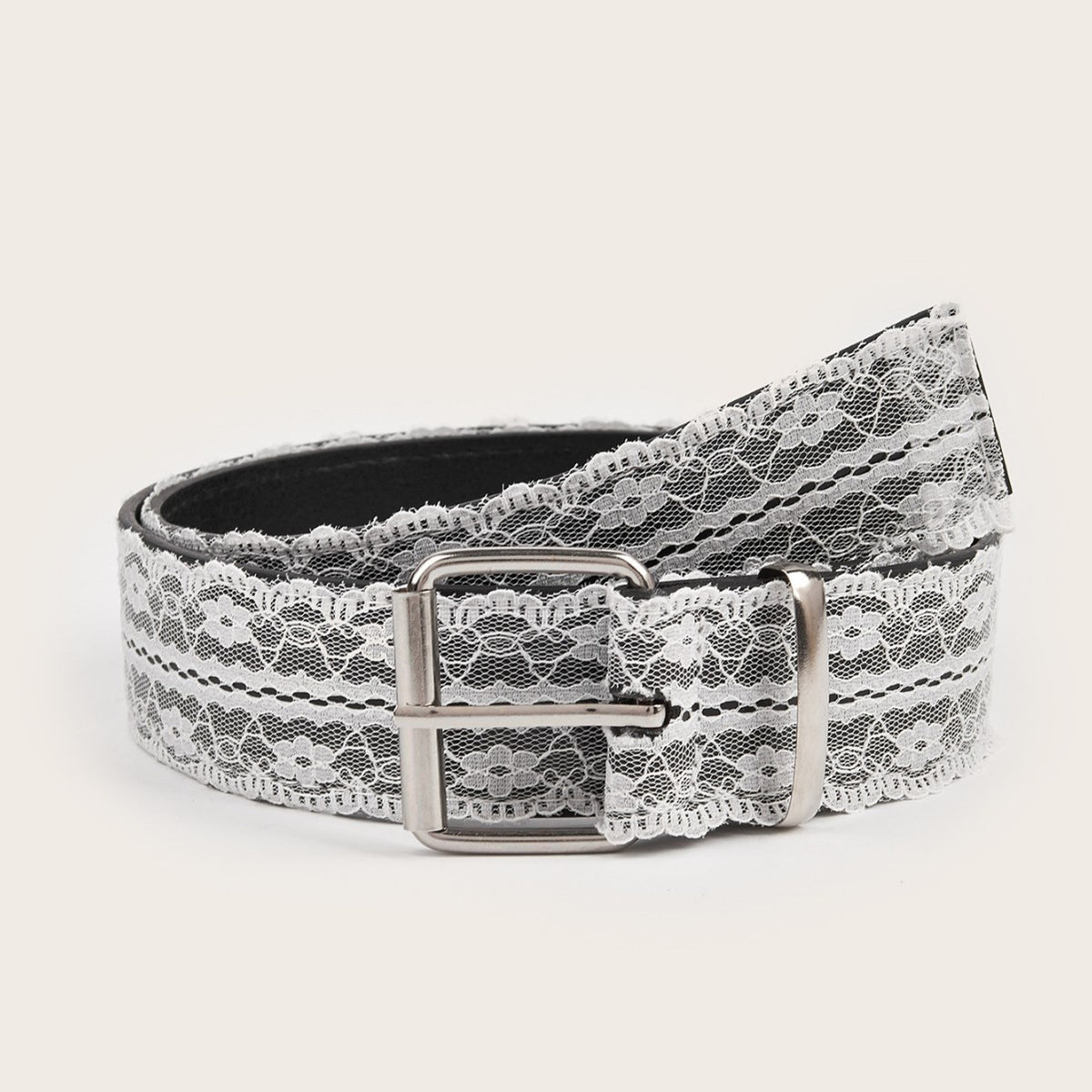 Floral Lace Overlay Wide Waist Belt - White