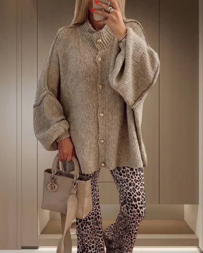 Oversized Batwing Sleeve Button Front Cardigan