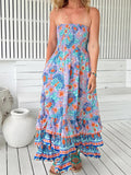 Paisley Bandeau Ruffled Tiered Maxi Dress - Violet