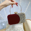 Velvet Rhinestone Panel Evening Clutch - Burgundy