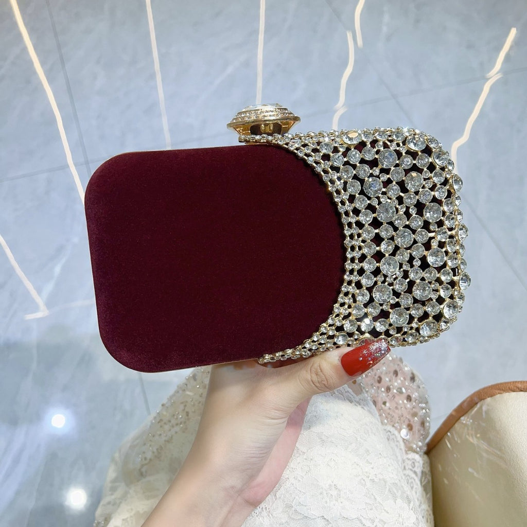 Velvet Rhinestone Panel Evening Clutch