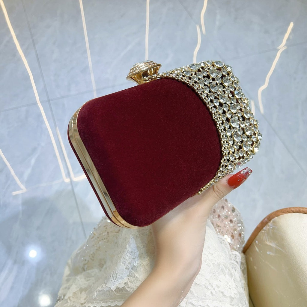 Velvet Rhinestone Panel Evening Clutch