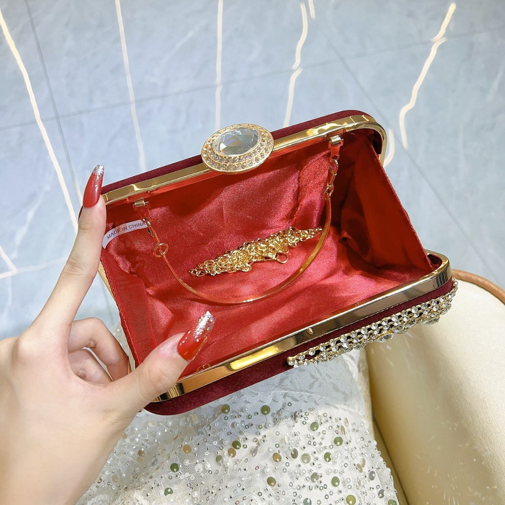 Velvet Rhinestone Panel Evening Clutch