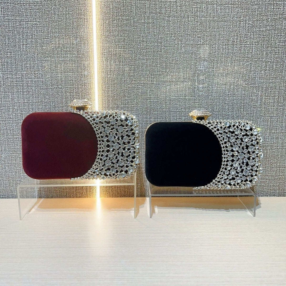 Velvet Rhinestone Panel Evening Clutch