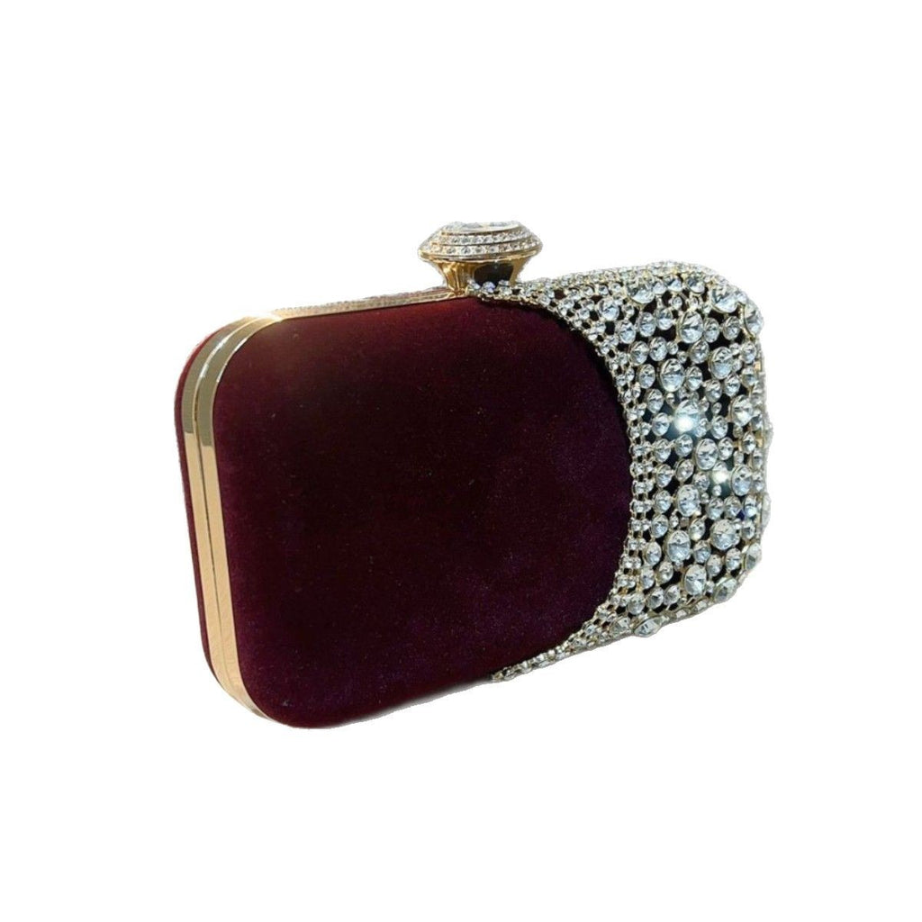 Velvet Rhinestone Panel Evening Clutch