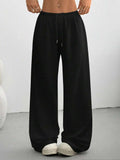 Ribbed Knit Drawstring Lounge Pants - Black