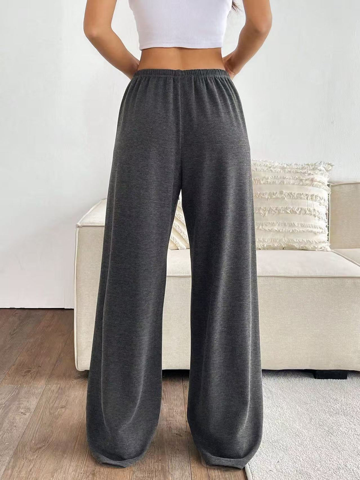 Ribbed Knit Drawstring Lounge Pants - DarkGrey - 3