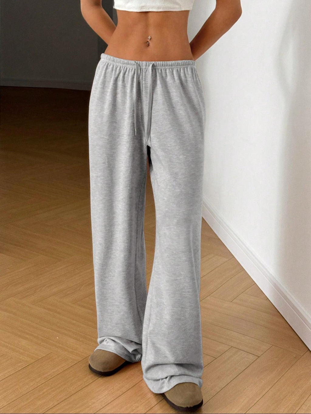 Ribbed Knit Drawstring Lounge Pants - Grey - 4