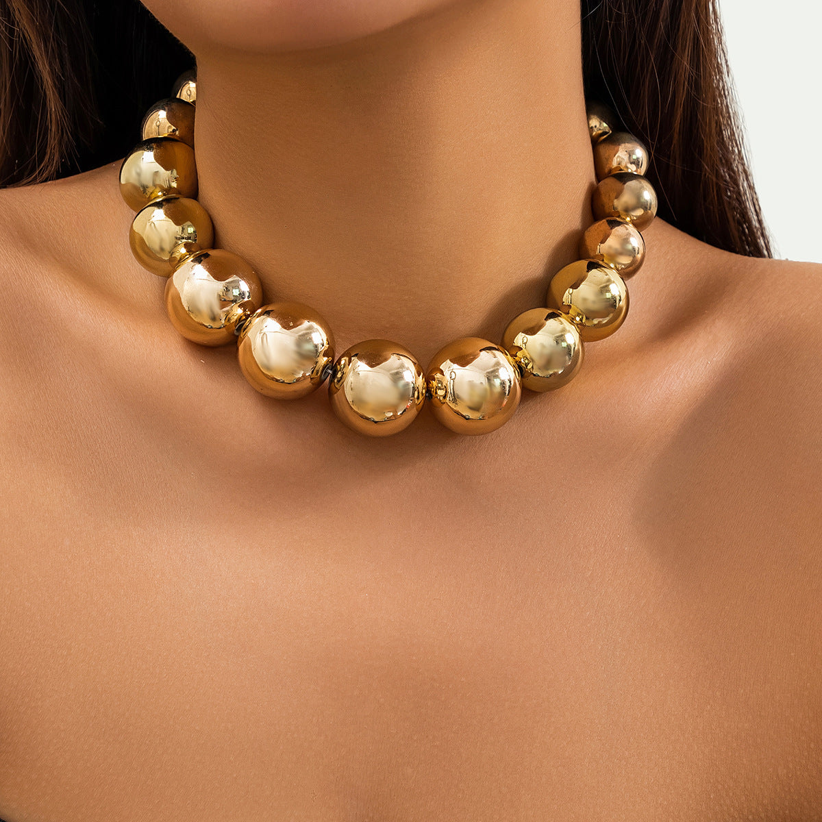 Chunky Bead Puffy Heart Pendant Necklace - Color_01
