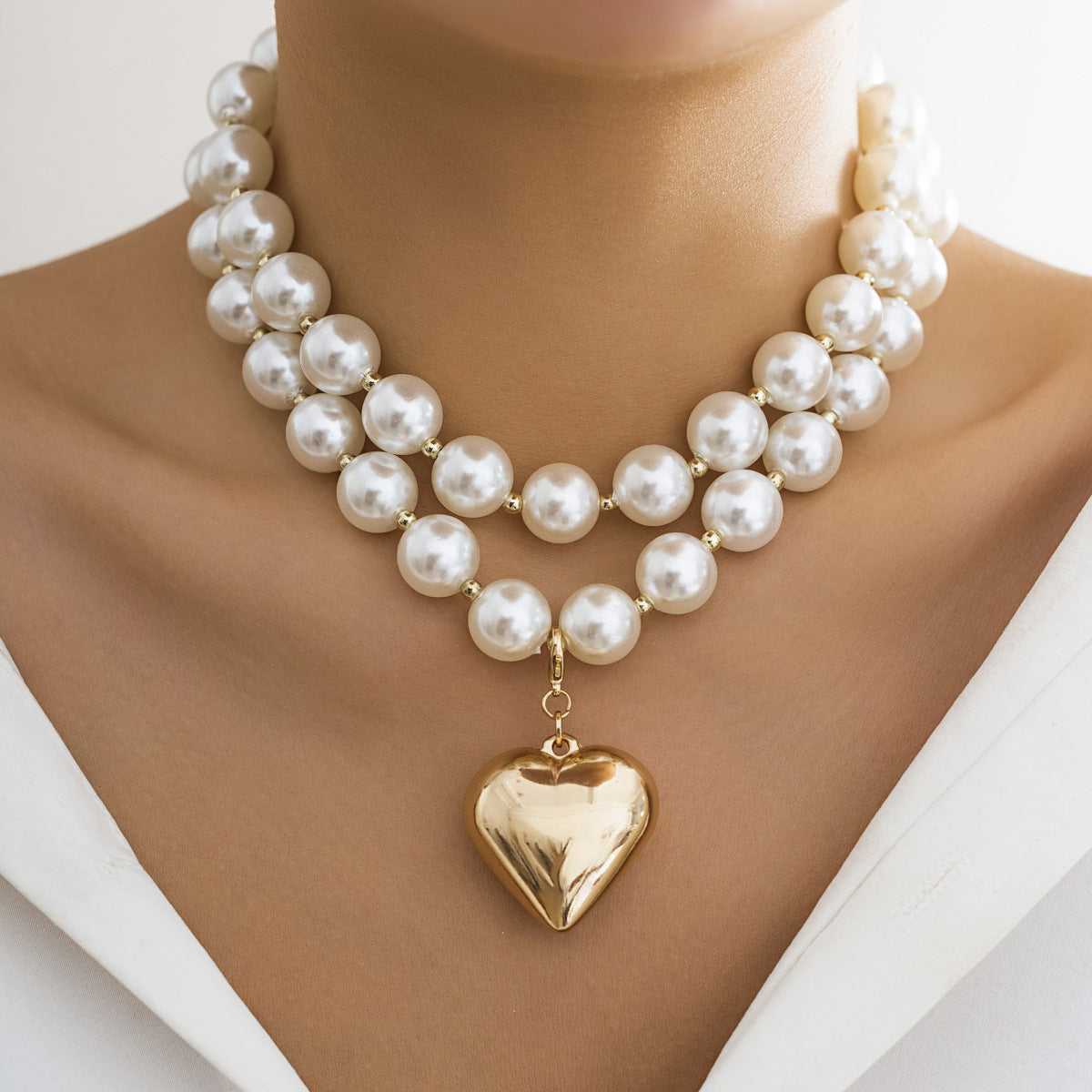 Chunky Bead Puffy Heart Pendant Necklace - Color_05