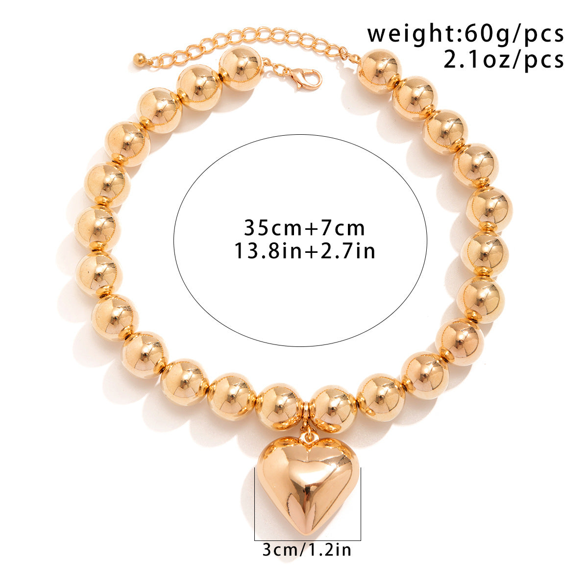 Chunky Bead Puffy Heart Pendant Necklace - view 1
