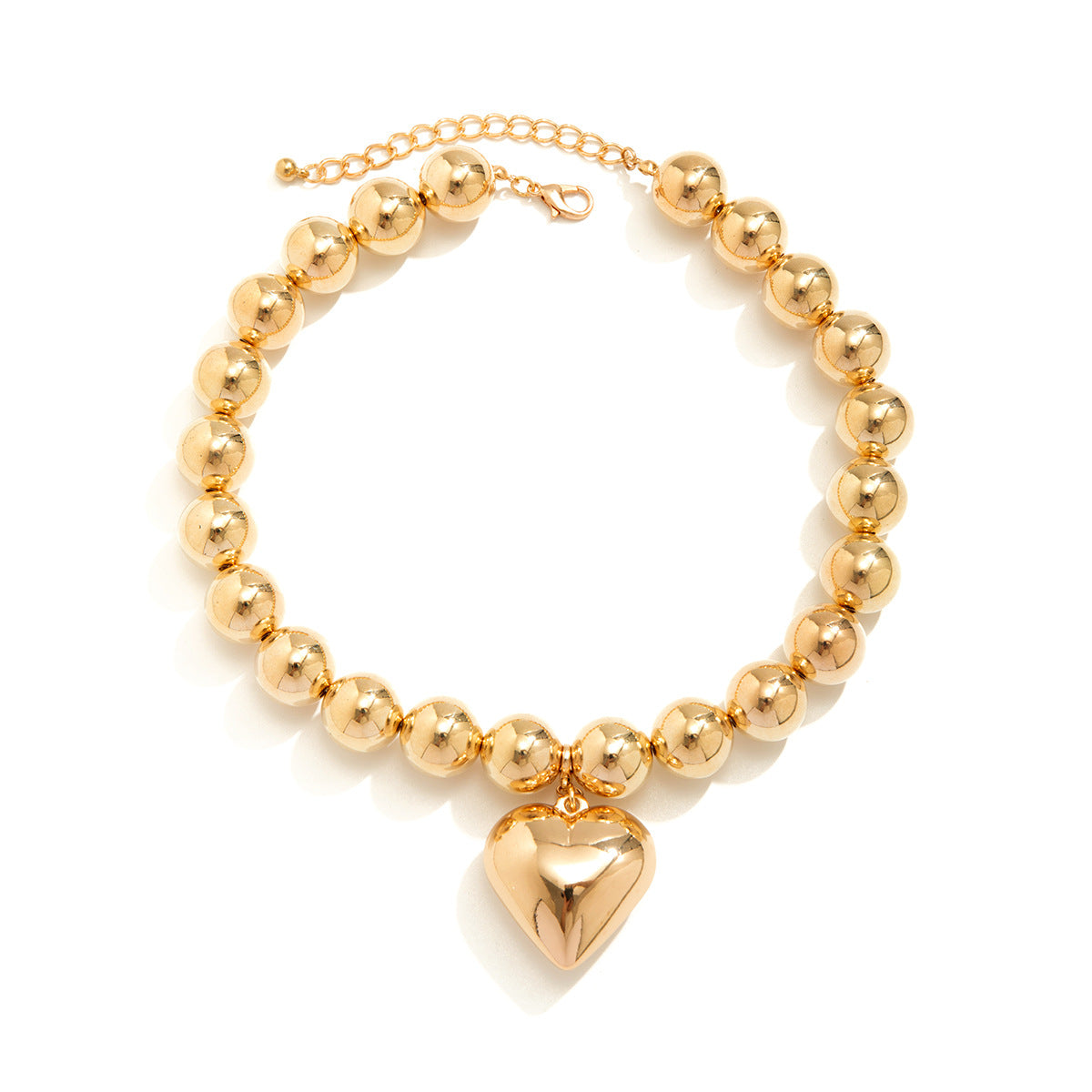 Chunky Bead Puffy Heart Pendant Necklace - view 3