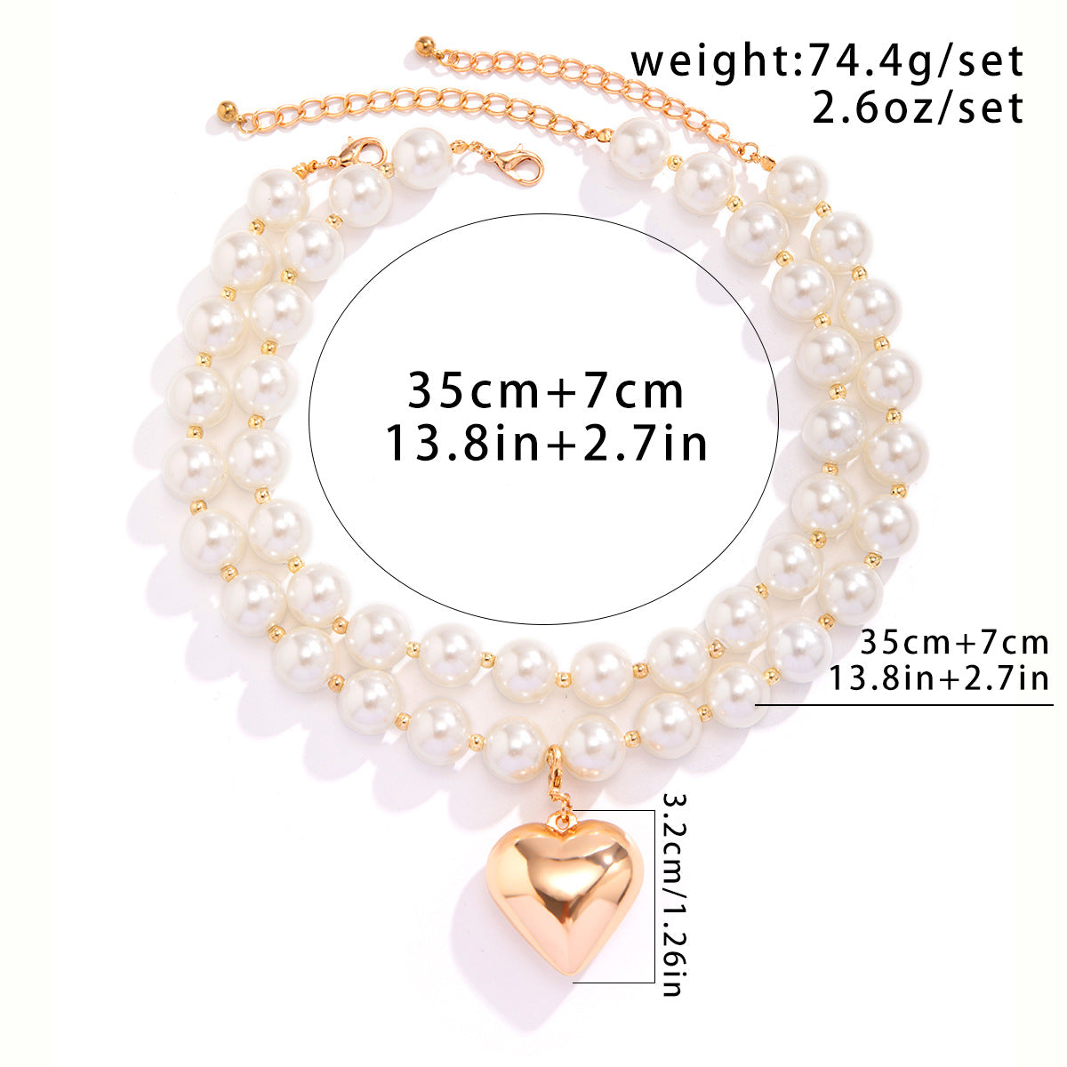 Chunky Bead Puffy Heart Pendant Necklace - view 4