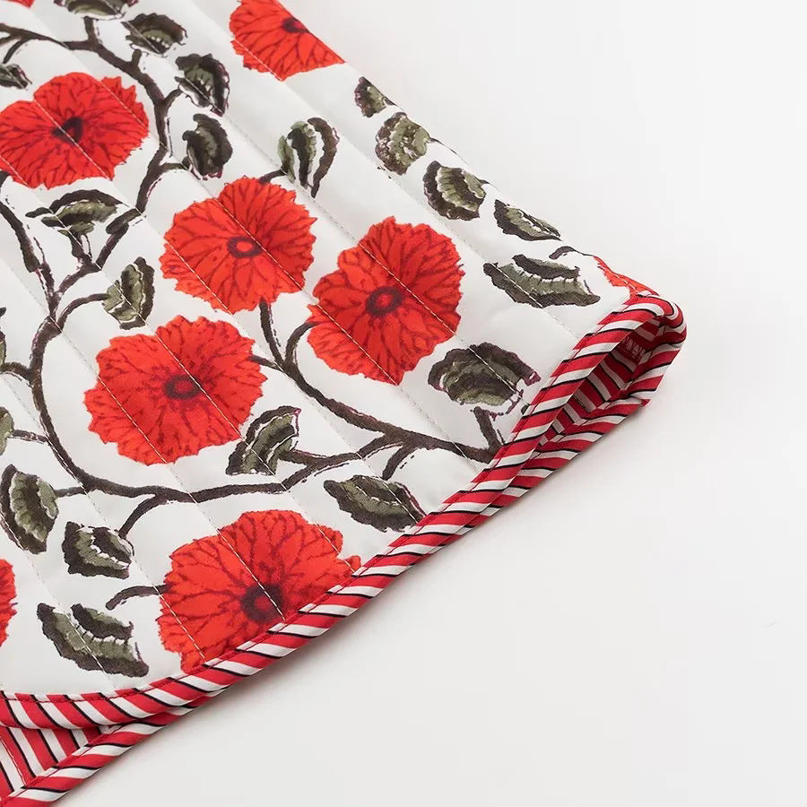 Poppy Print Quilted V Neck Vest - Red - 2