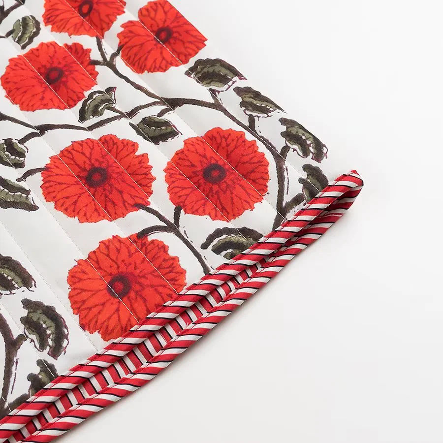 Poppy Print Quilted V Neck Vest - Red - 7