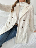 Textured Fleece Double Breasted Longline Coat - White