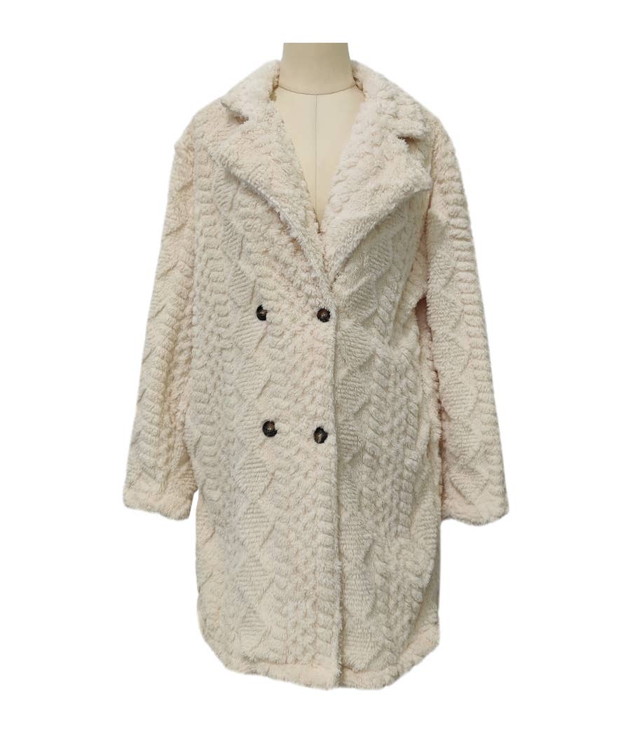 Textured Fleece Double Breasted Longline Coat