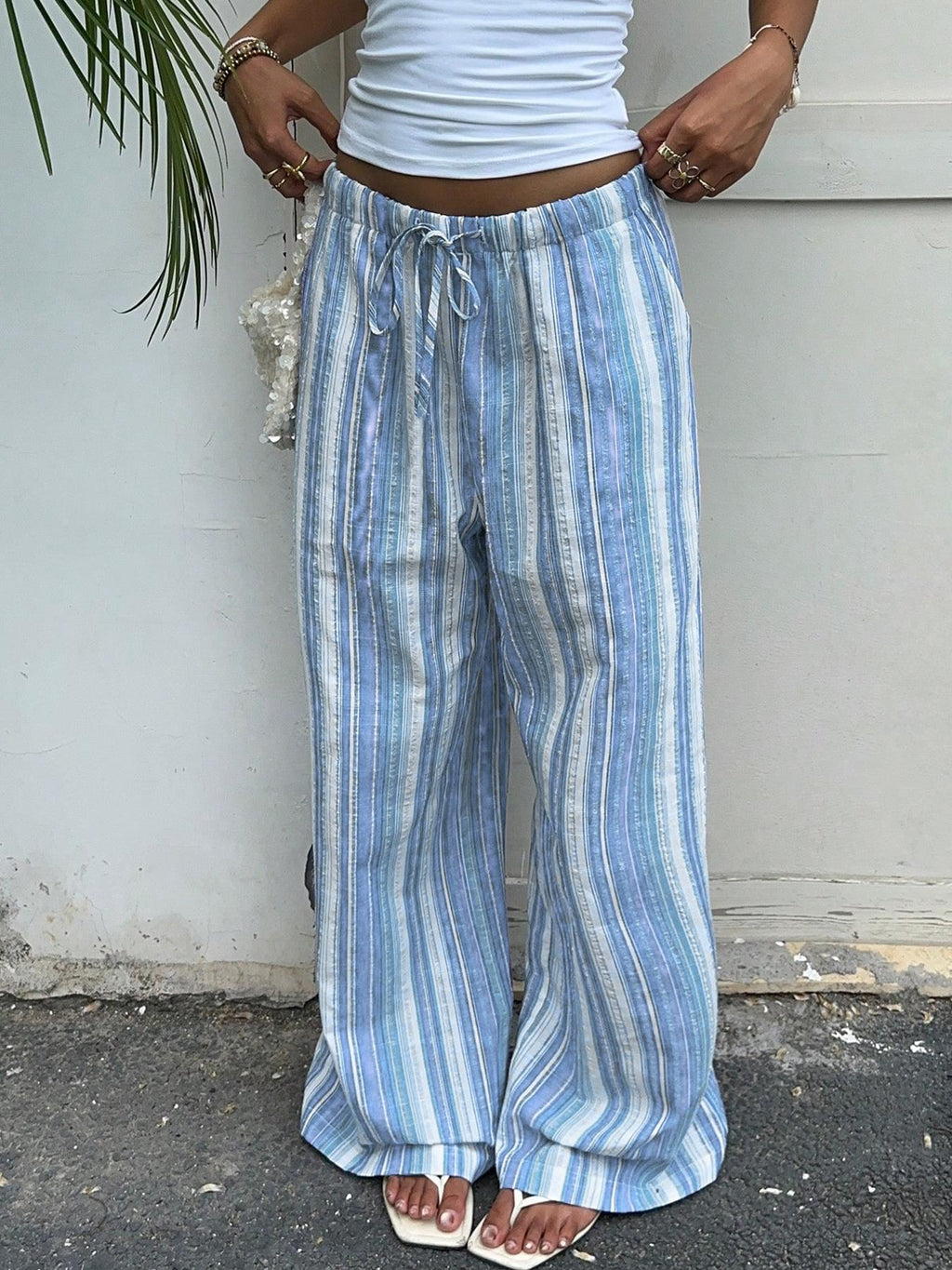 Watercolor Stripe Wide Leg Beach Pants - Blue - 2