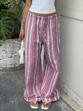 Watercolor Stripe Wide Leg Beach Pants - Pink