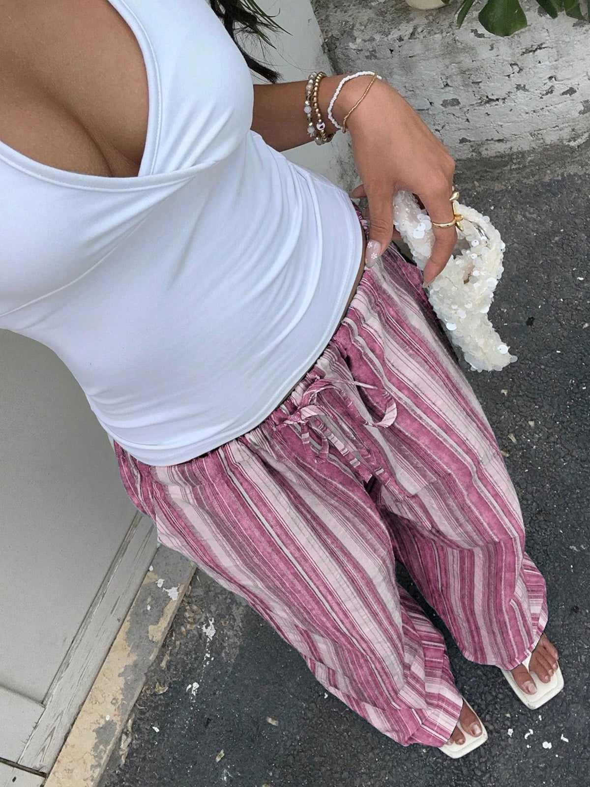 Watercolor Stripe Wide Leg Beach Pants - Pink - 1